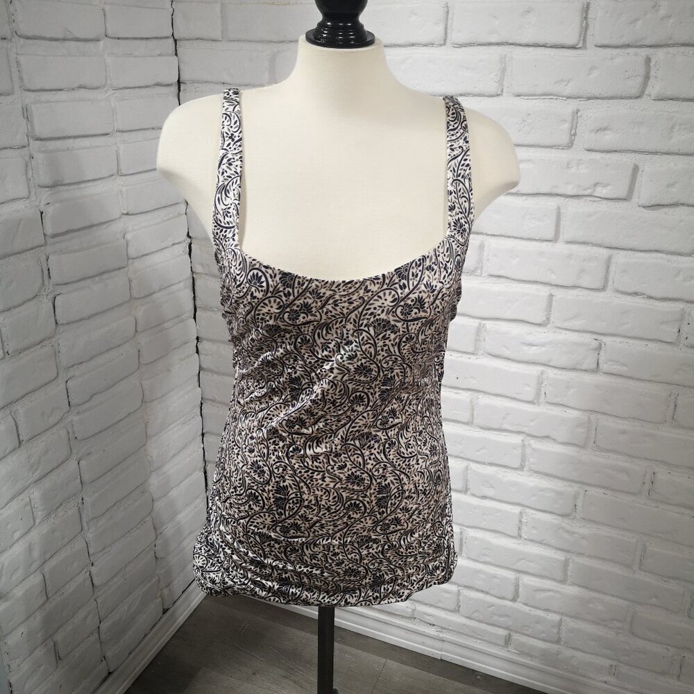 Athleta Ladies Size 38D Navy Green Off White Underwire Tankini Top